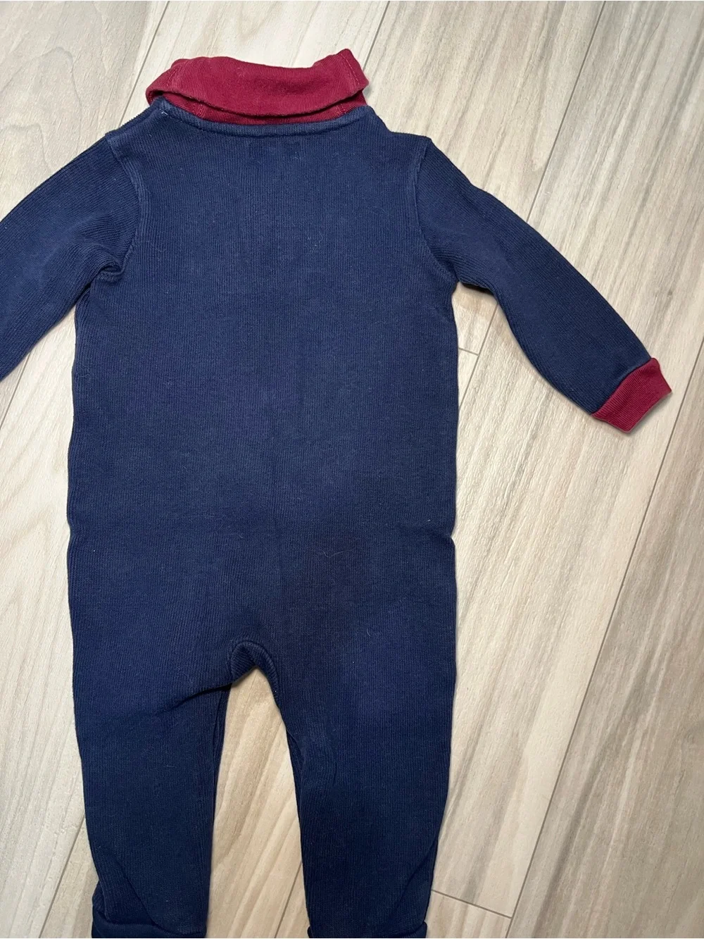 Ralph Lauren Navy One-Piece with Burgundy Collar & Cuffs